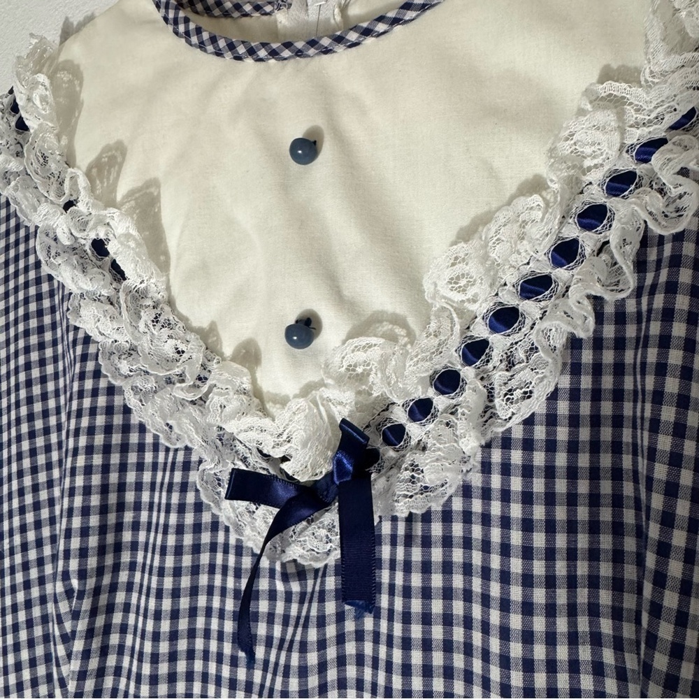 Vintage Jeri Bee navy blue gingham cottagecore dress size 10 - Picture 13 of 16